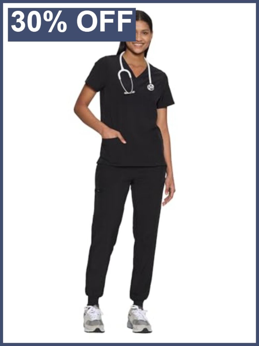Scrubs Set Women Stretch V-Neck Top Jogger Pant 9 Pockets Medical Uniform